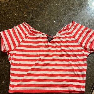 2B Bebe Red and White Striped Crop Top
